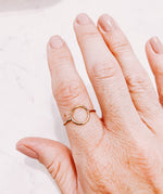 Load image into Gallery viewer, AW Boutique&#39;s Moon Gold Filled Ring on a hand.
