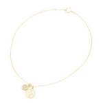 Load image into Gallery viewer, AW Boutique&#39;s Mini Evil Eye Gold Coin Anklet with optional add on Mini Sun charm. 
