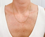 Load image into Gallery viewer, Model wearing 18 inch Fine Bar Link Chain Necklace from AW Boutique gold filled jewellery. 
