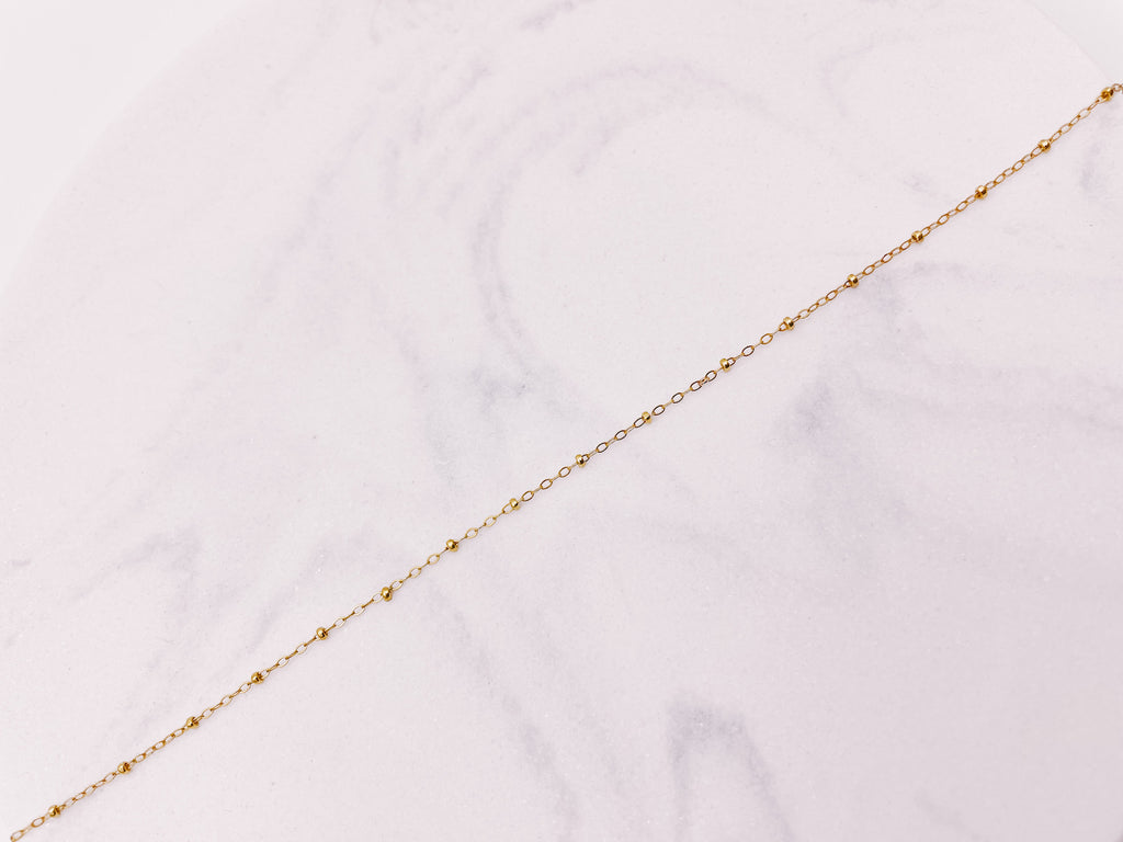 Close up of Fine Beaded Chain Necklace from AW Boutique gold filled jewellery.