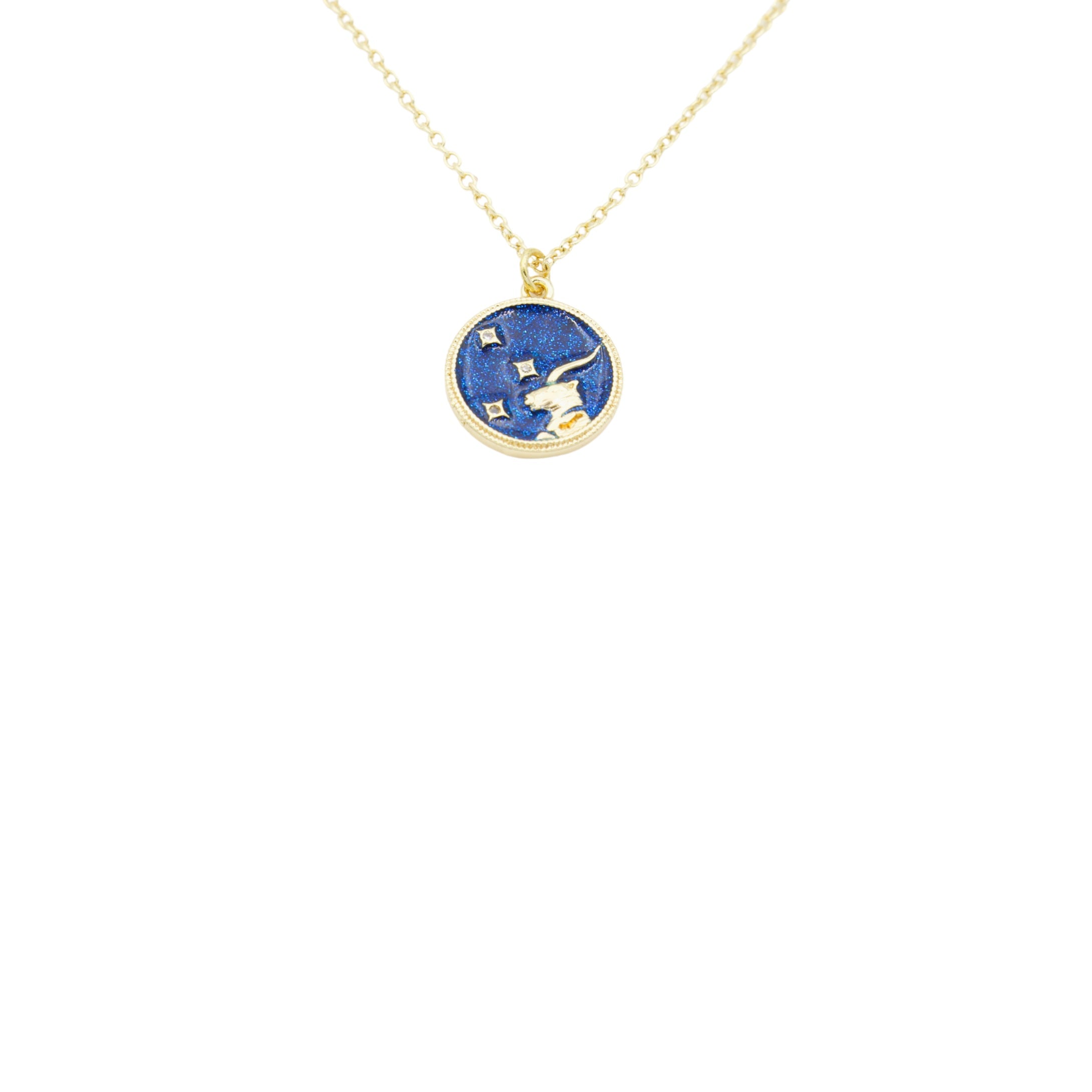 AW Boutique's Zodiac Astro Coin is a dainty pendant full of sparkle and shine.  This piece adds a pop of colour to your everyday wear and at 18 inches is a great length to mix and layer your other chains with.  Proudly wear either your own star sign or the star sign of a loved one close to your heart.  Zodiac shown is Capricorn.