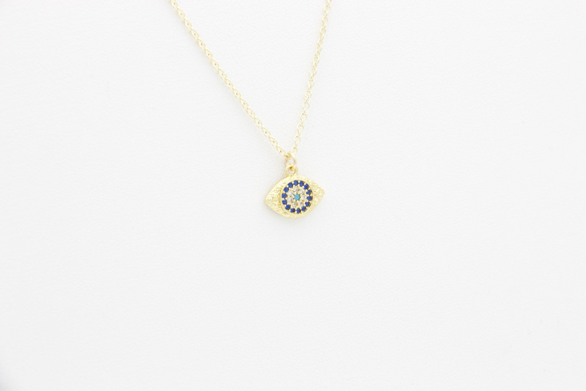 AW Boutique gold filled jewellery.  Evil Eye pendant charm on a dainty fine cable necklace chain.  Part of the Protection collection.