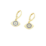 Load image into Gallery viewer, Gold filled huggie earrings with an evil eye charm.  Australian jewellery brand AW Boutique.
