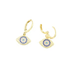 Load image into Gallery viewer, Gold filled huggie earrings with an evil eye charm.  Australian jewellery brand AW Boutique.
