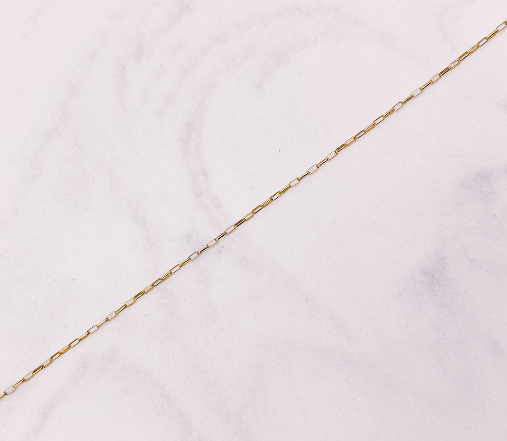 Close up of Elongated Box Chain Link from AW Boutique gold filled jewellery.