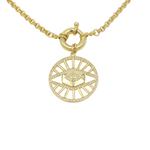 Load image into Gallery viewer, Gold filled evil eye medallion pendant charm necklace. This is a bold gold necklace design. Australian jewellery brand AW Boutique.

