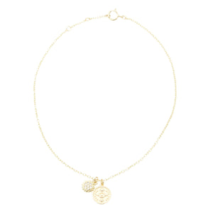 AW Boutique's Mini Evil Eye Gold Coin Anklet with optional add on Mini Sun charm. 