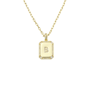 AW Boutique's gold filled 16 inch cable chain necklace finished with a dainty initial pendant with cubic zirconia detail. B initial shown.