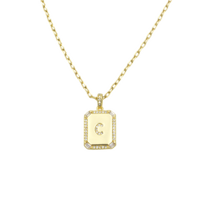 AW Boutique's gold filled 16 inch cable chain necklace finished with a dainty initial pendant with cubic zirconia detail. C initial shown.