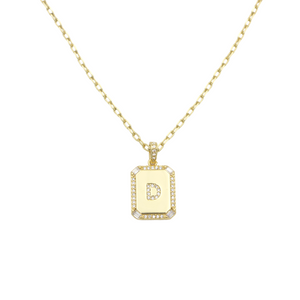 AW Boutique's gold filled 16 inch cable chain necklace finished with a dainty initial pendant with cubic zirconia detail. D initial shown.