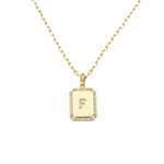 Load image into Gallery viewer, AW Boutique&#39;s gold filled 16 inch cable chain necklace finished with a dainty initial pendant with cubic zirconia detail. F initial shown.
