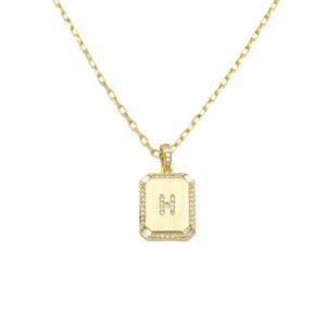 AW Boutique's gold filled 16 inch cable chain necklace finished with a dainty initial pendant with cubic zirconia detail. H initial shown.