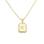 Load image into Gallery viewer, AW Boutique&#39;s gold filled 16 inch cable chain necklace finished with a dainty initial pendant with cubic zirconia detail. K initial shown.
