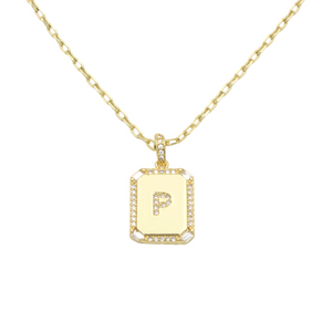 AW Boutique's gold filled 16 inch cable chain necklace finished with a dainty initial pendant with cubic zirconia detail. P initial shown.
