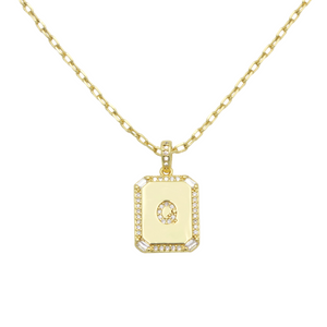 AW Boutique's gold filled 16 inch cable chain necklace finished with a dainty initial pendant with cubic zirconia detail. Q initial shown.