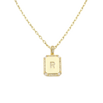 Load image into Gallery viewer, AW Boutique&#39;s gold filled 16 inch cable chain necklace finished with a dainty initial pendant with cubic zirconia detail. R initial shown.
