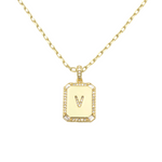 Load image into Gallery viewer, AW Boutique&#39;s gold filled 16 inch cable chain necklace finished with a dainty initial pendant with cubic zirconia detail. V initial shown.
