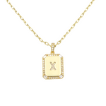 Load image into Gallery viewer, AW Boutique&#39;s gold filled 16 inch cable chain necklace finished with a dainty initial pendant with cubic zirconia detail. X initial shown.
