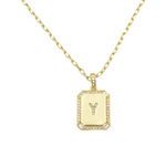 Load image into Gallery viewer, AW Boutique&#39;s gold filled 16 inch cable chain necklace finished with a dainty initial pendant with cubic zirconia detail. Y initial shown.
