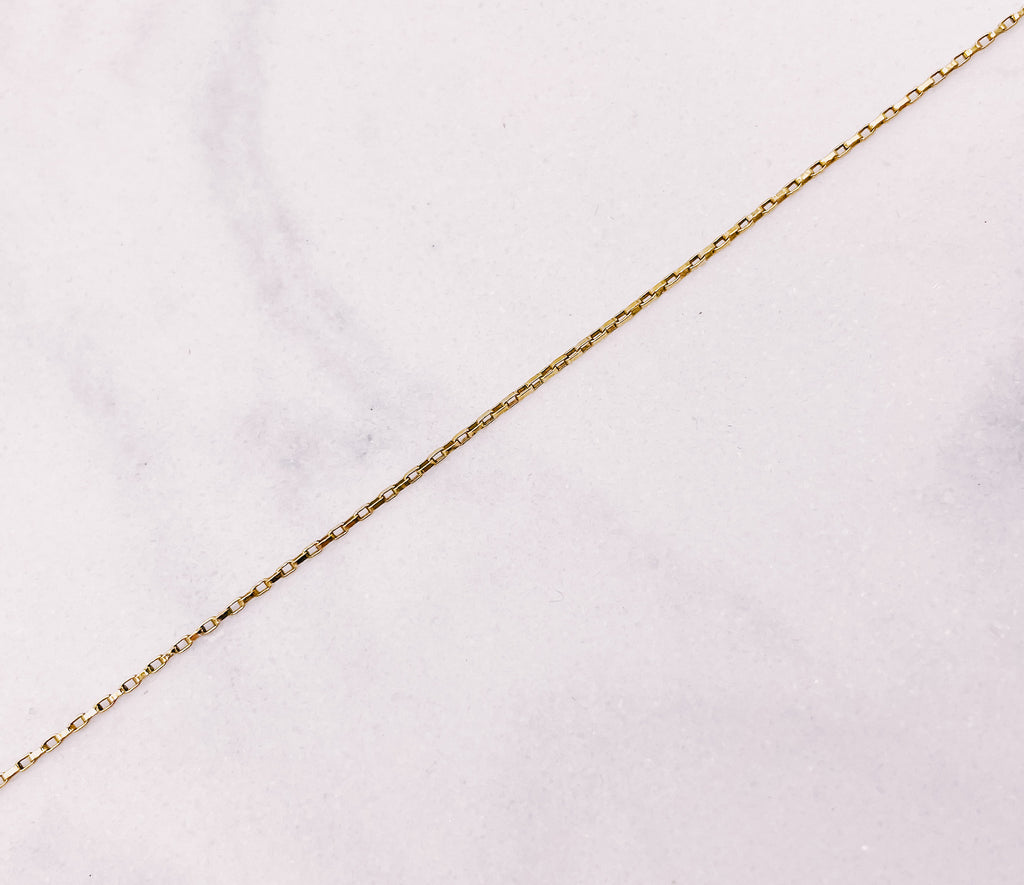 Close up of Fine Box Chain Necklace from AW Boutique Gold Filled Jewellery.