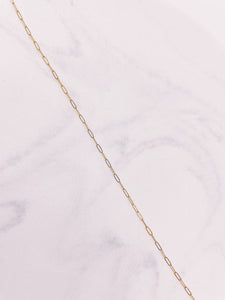 Close up of Mini Paperclip Chain Necklace from AW Boutique gold filled jewellery.